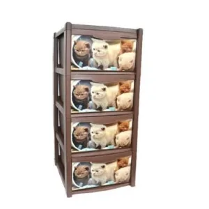 Dulap pentru depozitare din plastic cu 4 sertare pisicute