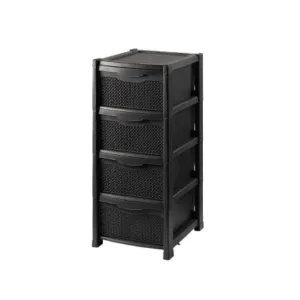 Dulap perlat pentru depozitare din plastic negru 4 sertare