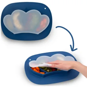 Farfurie compartimentata Ricokids Albastru royal cu capac din silicon