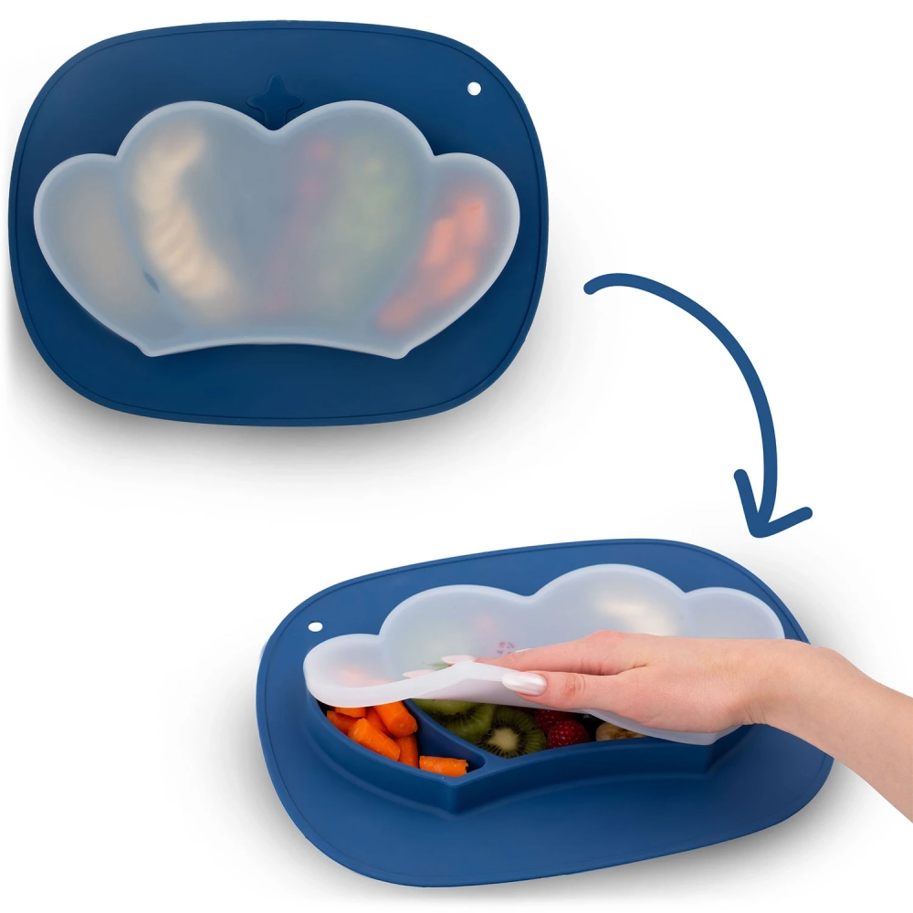 Farfurie compartimentata Ricokids Albastru royal cu capac din silicon