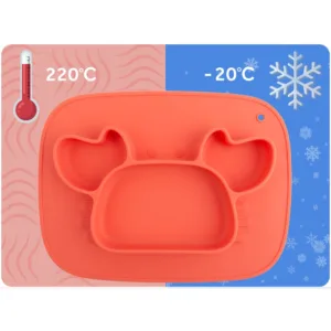 Farfurie compartimentata Ricokids Crab Rosu cu capac din silicon