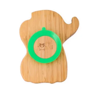 Farfurie elefant din bambus organic cu baza tip ventuza Oaki verde