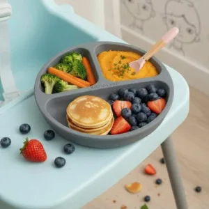 Farfurie rotunda compartimentata Bocioland cu 3 compartimente Dark grey