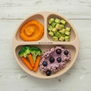 Farfurie rotunda compartimentata Bocioland cu 3 compartimente beige