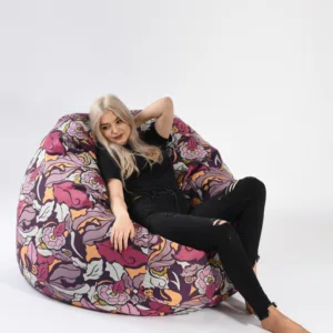 Fotoliu Puf king size flower power umplut cu fulgi de burete memory mix