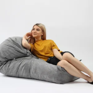Fotoliu Pufrelax Yoga L Moon Grey Gama Premium umplut cu fulgi de burete memory mix