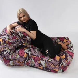 Fotoliu Pufrelax Yoga XL si perna Flower Power Gama Premium Textil umplut cu fulgi de burete memory mix