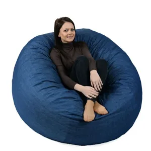Fotoliu Pufrelax king size blue denim umplut cu fulgi de burete memory mix