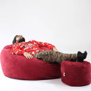Fotoliu Pufrelax king size si otoman sour cherry umplut cu fulgi de burete memory mix