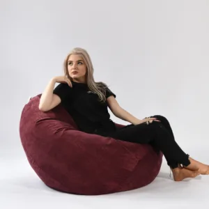 Fotoliu Pufrelax nirvana grande velvet marsala cu husa detasabila textila umplut cu perle polistiren