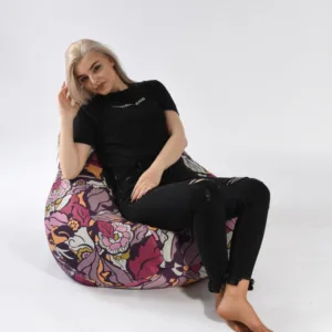 Fotoliu Pufrelax nirvana hobbit flower power cu husa detasabila textila umplut cu perle polistiren