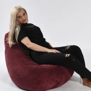 Fotoliu Pufrelax nirvana hobbit velvet marsala cu husa detasabila textila umplut cu perle polistiren