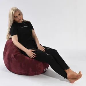 Fotoliu Pufrelax relaxo velvet marsala cu husa detasabila textila umplut cu perle polistiren