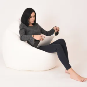 Fotoliu mediu relaxo xl white  umplut cu perle polistiren  marca Pufrelax