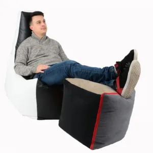Fotoliu mediu sunlounger evo xl black white umplut cu perle polistiren marca Pufrelax