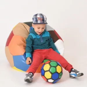 Fotoliu pentru copii 3-10 ani minge telstar junior caramel chocolate umplut cu perle polistiren marca Pufrelax