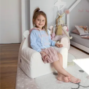 Fotoliu pentru copii cu spatar Babystept catifea Velvet Ursulet Teddy Nightshadow blue