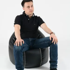 Fotoliu puf pentru copii 2-14 ani relaxo back 2 black  umplut cu perle polistiren