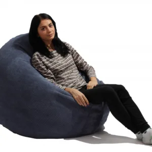 Fotoliu puf tip sac relaxo xl dusty blue cu husa detasabila textila umplut cu perle polistiren