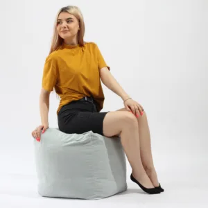 Fotoliu pufrelax taburet cub xl gama premium angora grey cu husa detasabila textila umplut cu perle polistiren