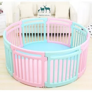 Gardulet loc de joaca Nichiduta Garden Round Play Yard Pink interiorexterior cu margini rotunjite si salteluta inclusa