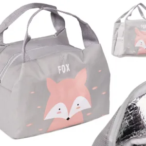 Geanta termoizolanta pentru transport alimente model Grey with Pink Fox 21 cm