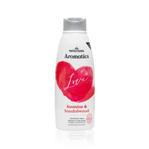 Gel de dus 100 vegan Love Aromatics cu parfum de iasomie si lemn de santal cu prebiotice vit E si aloe 600ml