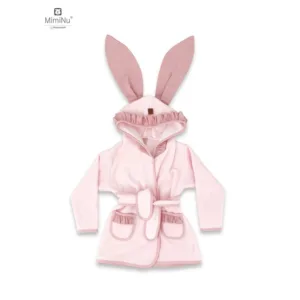 Halat de baie MimiNu cu urechi din bumbac si thermo fleece 6-24 luni Royal Powder Pink