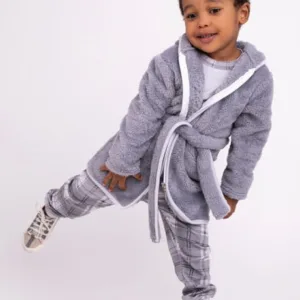 Halat de baie cu fermoar pentru copii Nicol gri marimea 122-128