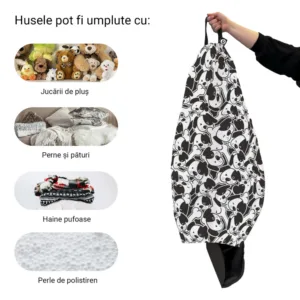 Husa fotoliu Puf Bean Bag tip Para L fara umplutura caini alb-negru