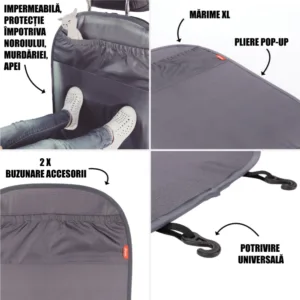 Husa protectie cu organiser spatar scaun Diono Stuff N Scuff XL Gray