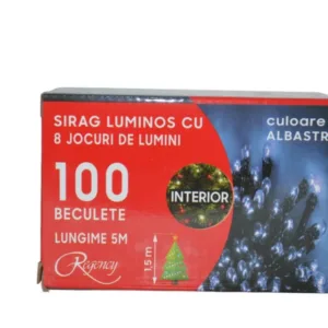 Instalatie de Craciun sirag luminos cu 8 jocuri de lumini 100 de beculete albastre 5 m