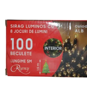 Instalatie de Craciun sirag luminos cu 8 jocuri de lumini 100 de beculete albe 5 m