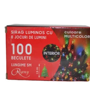 Instalatie de Craciun sirag luminos cu 8 jocuri de lumini 100 de beculete multicolore 5 m