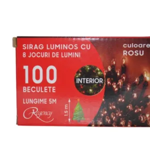 Instalatie de Craciun sirag luminos cu 8 jocuri de lumini 100 de beculete rosii 5 m