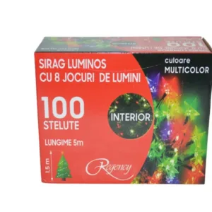 Instalatie de Craciun sirag luminos cu 8 jocuri de lumini 100 de beculete stelute multicolore 5 m