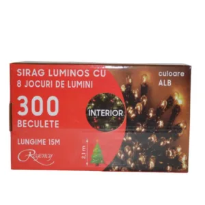 Instalatie de Craciun sirag luminos cu 8 jocuri de lumini 300 de LED-uri albe 15 m