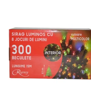 Instalatie de Craciun sirag luminos cu 8 jocuri de lumini 300 de LED-uri multicolore 15 m