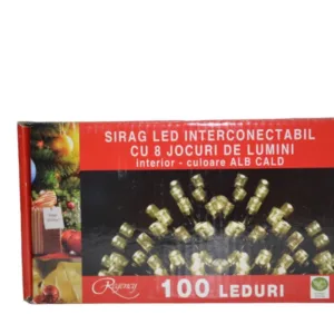 Instalatie de Craciun sirag luminos interconectabil cu 8 jocuri de lumini 100 LED-uri alb calde 5 m