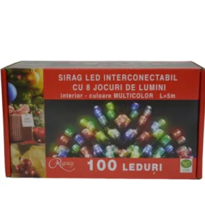 Instalatie de Craciun sirag luminos interconectabil cu 8 jocuri de lumini 100 LED-uri multicolore 5 m