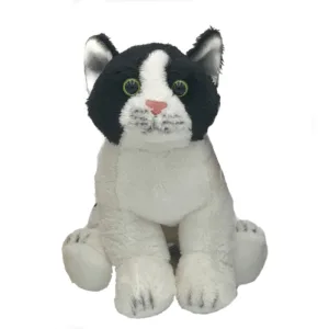Jucarie de plus pisica alba cu negru 22 cm