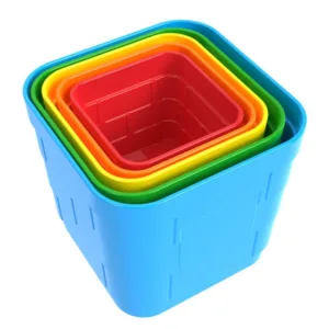 Jucarie educativa pentru copii TechnoK tip piramida cu 5 forme reliefate dreptunghiulare Castel Multicolor