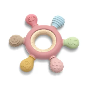 Jucarie pentru dentitie cu zornaitoare din silicon Lorelli Baby Care Deep Pink