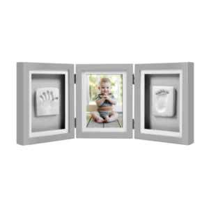 Kit rama foto tripla gri cu amprente manuta si piciorus Pearhead