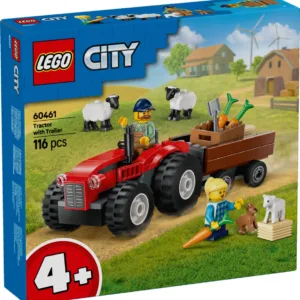 LEGO® City - Tractor de ferma rosu cu remorca si oi (60461)