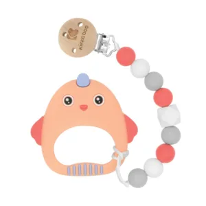 Lant pentru suzeta cu jucarie din silicon KikkaBoo Orange Bird
