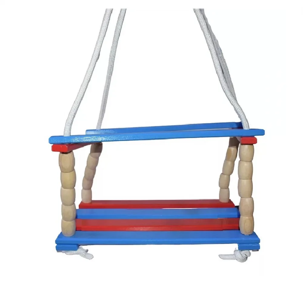 Leagan colorat din lemn rosu-albastru