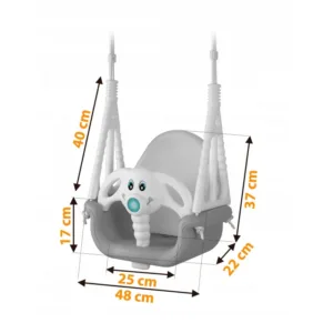 Leagan de gradina convertibil 3in1 pentru copii Ricokids Elefant GriAlb utilizare interiorexterior cu bara de protectie si spatar detasabile
