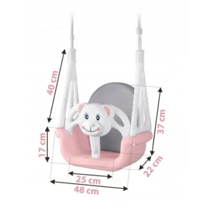 Leagan de gradina convertibil 3in1 pentru copii Ricokids Ursulet RozAlb utilizare interiorexterior cu bara de protectie si spatar detasabile