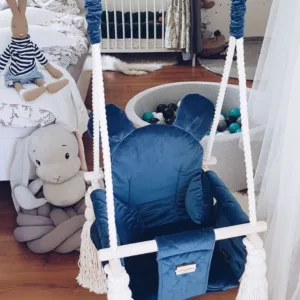 Leagan pentru copii si bebelusi Catifea Velvet perna detasabila ursulet Teddy Nightshadow Blue